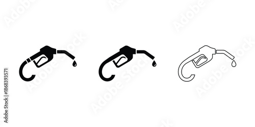 Gas pump nozzle icons set on white background