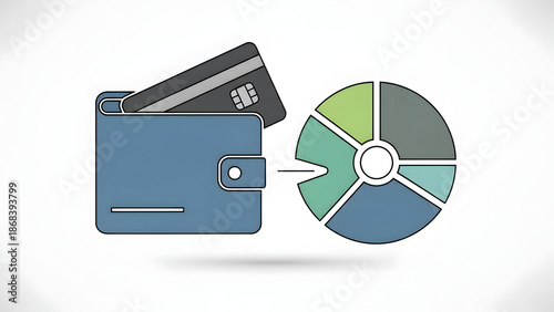 Wallet with Credit Card and Pie Chart.