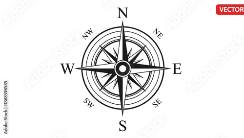 Classic compass rose navigation vector illustration isolated on transparent background, Vector