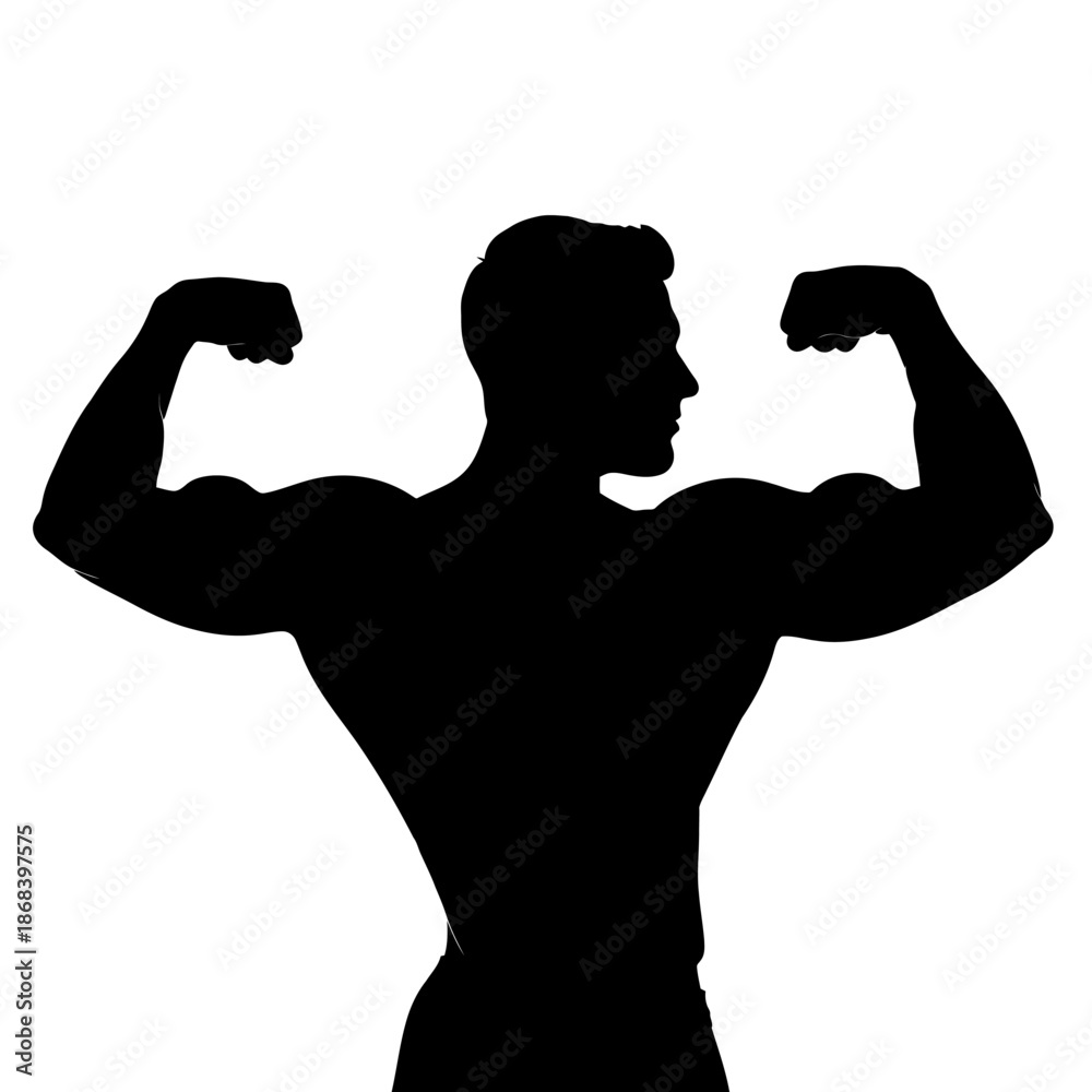 Fototapeta premium Silhouette of a muscular man flexing his biceps.