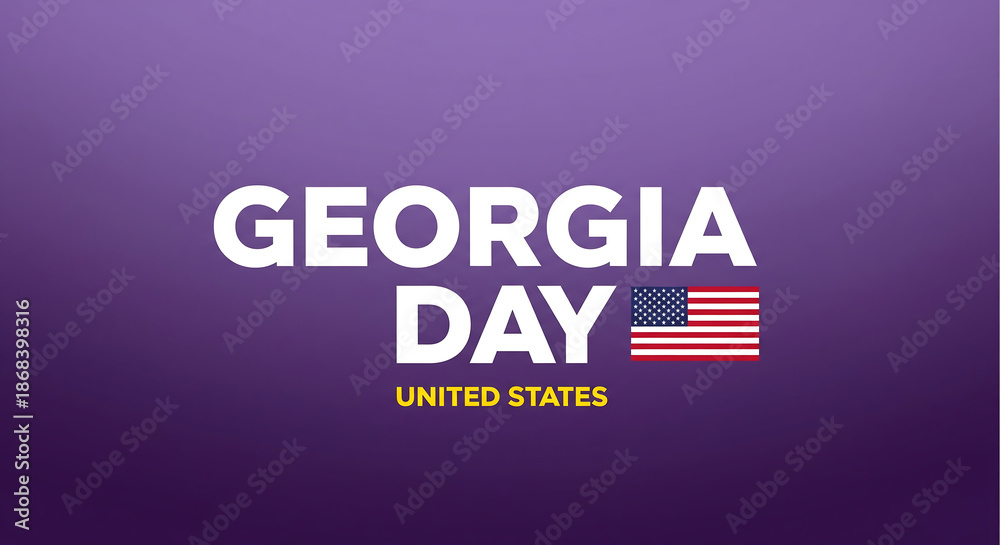 Fototapeta premium Georgia Day Celebration in United States: Patriotic Holiday Design with American Flag and Purple Background