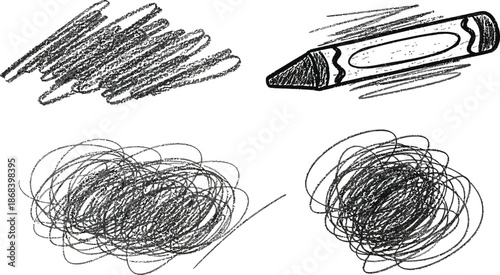 Set of colorful crayon brush strokes. Hand-drawn chalk underline and highlight elements for emphasis. Rough kid's scribble texture for design accent.