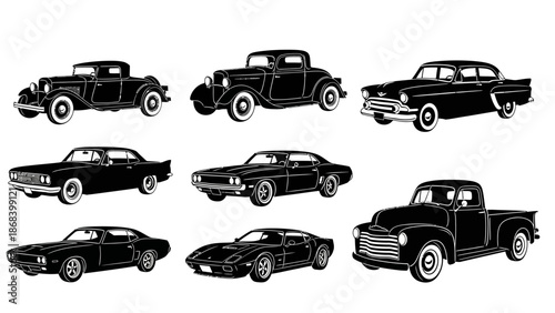 Classic car silhouettes collection isolated on white background for design