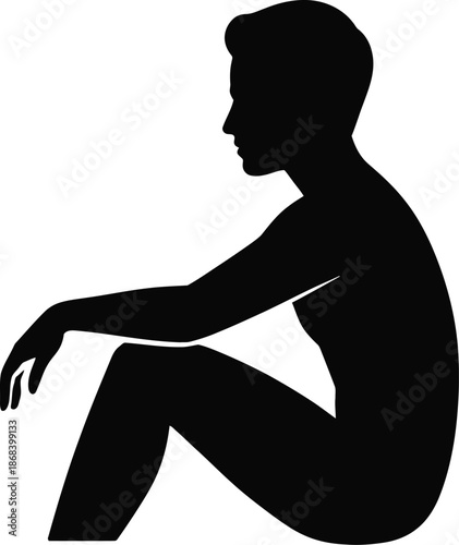 Silhouette of a man sitting with legs crossed on a white background profile