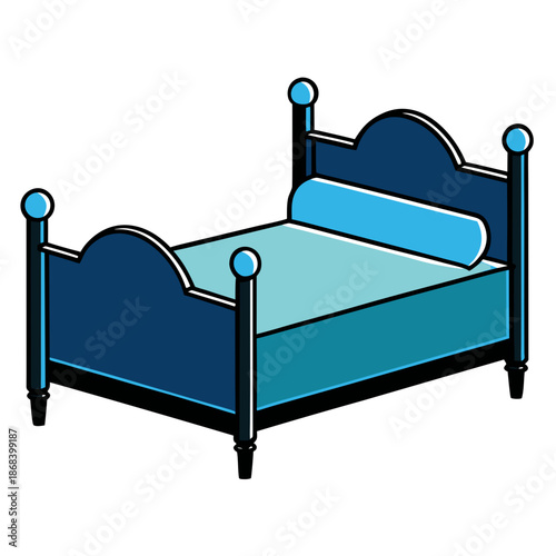 Cozy blue bed with pillow