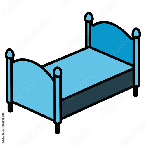 Blue bed with curved headboard