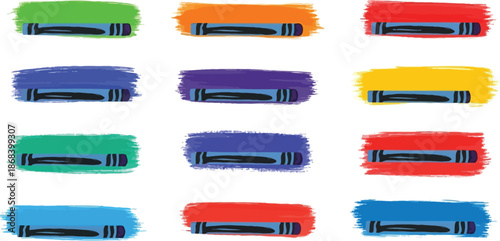 Hand drawn crayon brush stroke set. Colorful marker underline collection. Childish chalk pen highlight strokes.