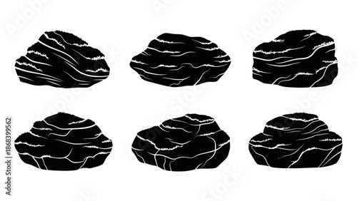Stylized rock illustrations black and white on white background