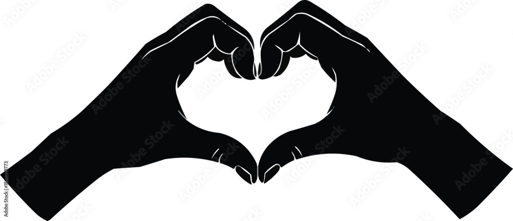 Fototapeta premium Heart Hands Gesture Black Silhouette Vector Illustration