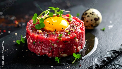 Beef Tartare with Quail Egg Garnish.