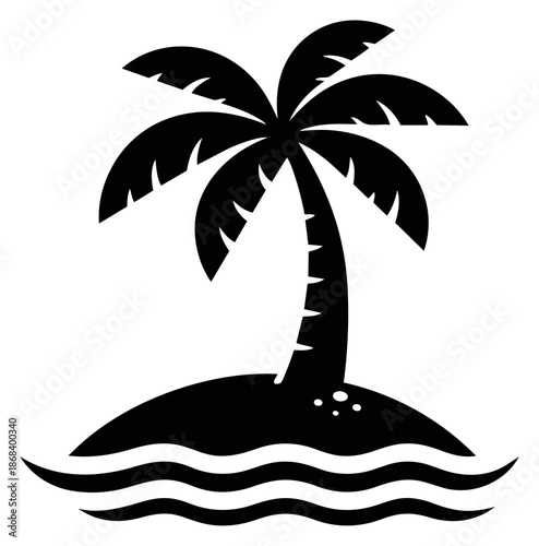 Graphic illustration of a tropical island depicting beach holidays for tourism advertising