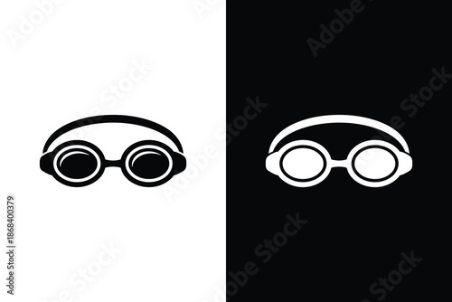 Swimming goggles icon, Protective swim glasses symbol in black and white vector