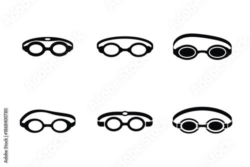 Vector swimming goggles icons set with white background