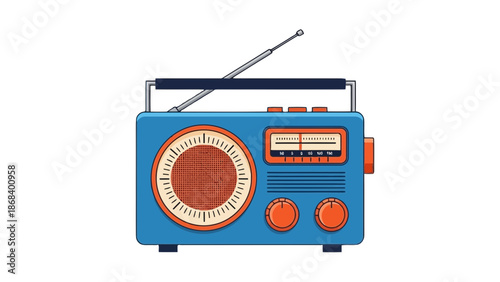Vintage retro radio illustration isolated on transparent background, Vector