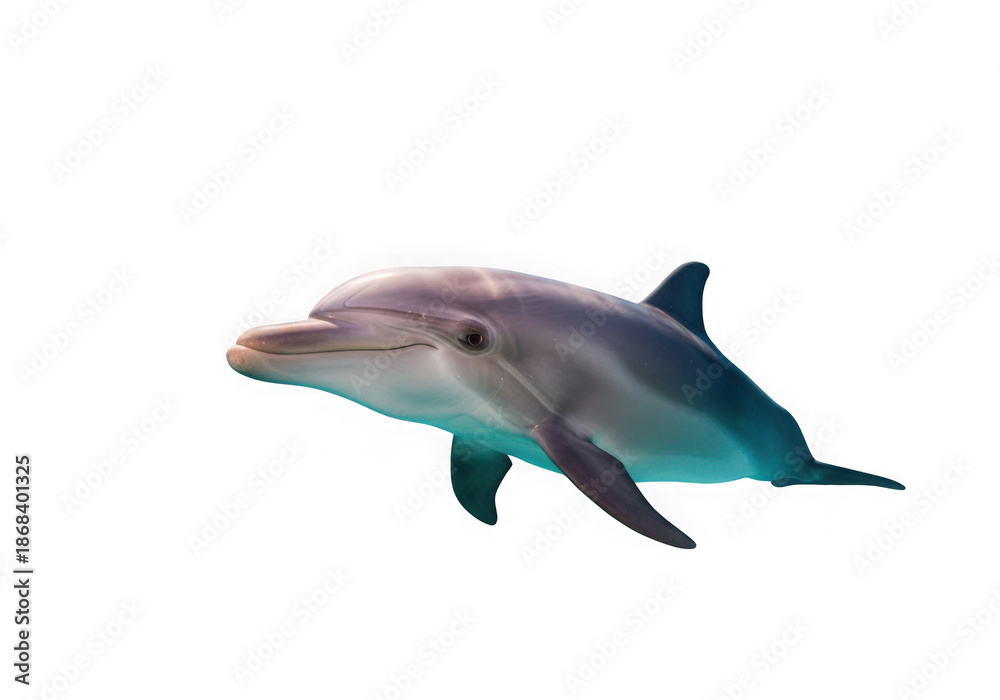 Fototapeta premium A dolphin swimming in the dark water with a black background