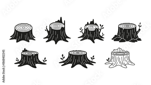 Set of tree stump illustrations vector graphics for design and decoration