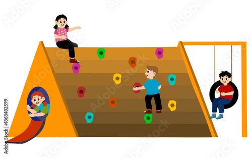 Illustration of a group of children in a playground.