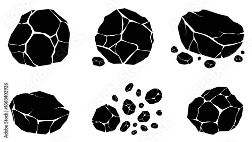 Black rocks illustration set for design elements and concept creation