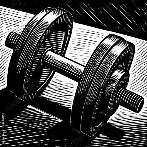 Black and white dumbbell illustration