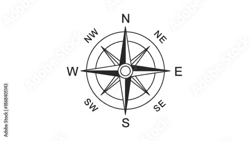 Classic compass rose navigation symbol isolated on transparent background, Vector