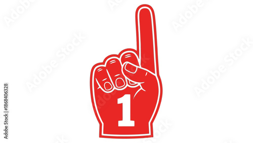 Red foam finger with number one isolated on transparent background, Vector