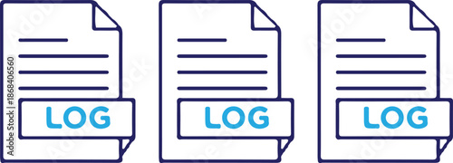 three sign log file bule line icon set vector illustration style