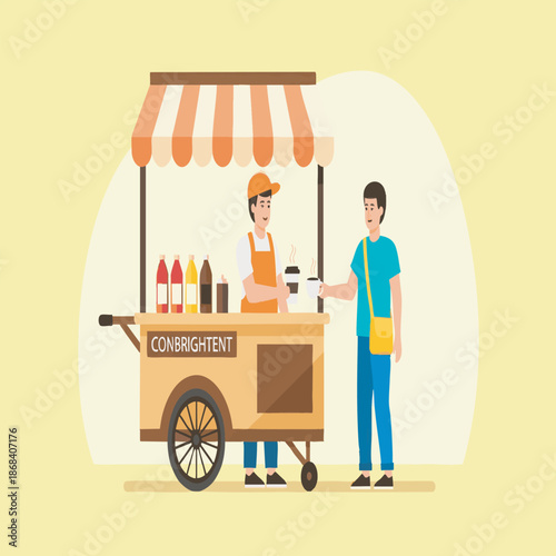 Customer buying conbrightent at a street cart