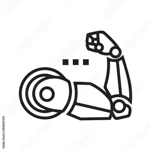 Robotic arm flexing bicep muscle icon representing mechanical strength and industrial automation power, black line vector symbol

