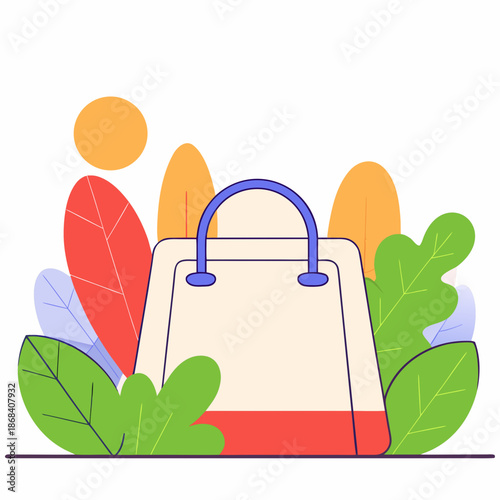 Shopping bag surrounded by leaves