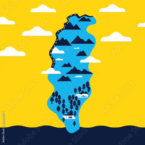 Illustrated map of a mountainous region