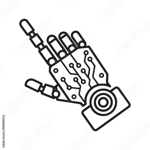 Robotic hand icon pointing finger vector illustration representing artificial intelligence and cybernetic technology line art
