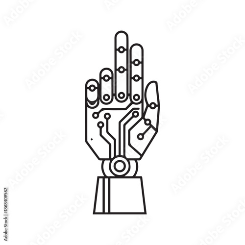 Robotic hand icon pointing finger vector illustration representing artificial intelligence and cybernetic technology line art
