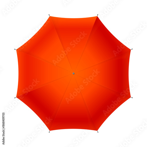 Open red umbrella top view isolated, rain protection and weather safety concept, classic bright vibe, realistic illustration on transparent background