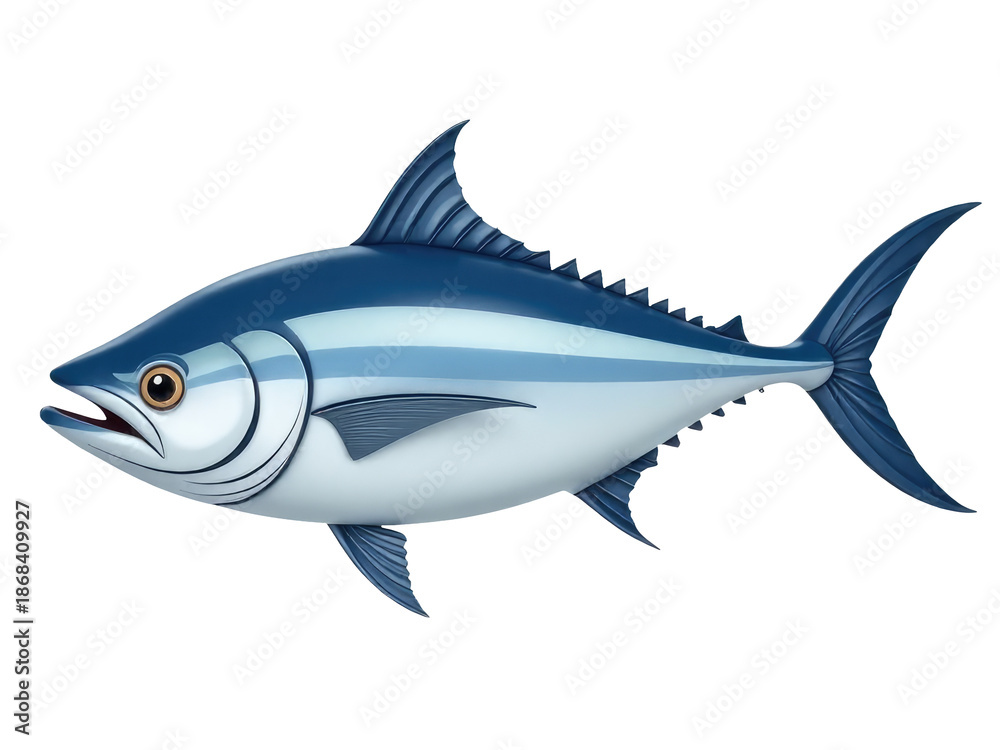 Obraz premium A cartoon bluefinch fish swimming on a white background, great for illustrations and designs