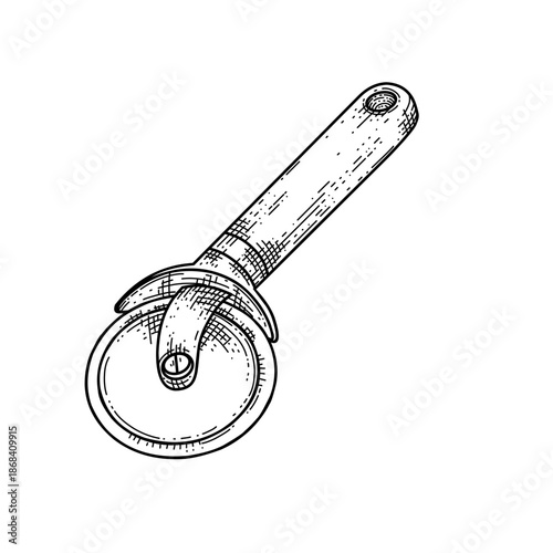 hand drawn pizza cutter line art vector illustration