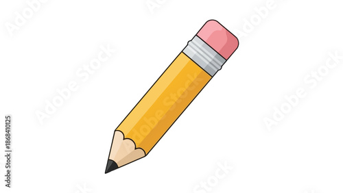 Cartoon pencil with eraser isolated on transparent background, Vector