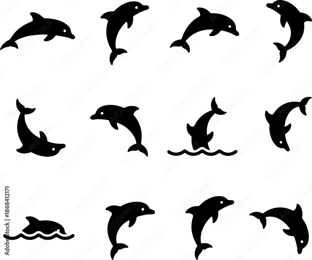 Fototapeta premium Minimal dolphin icon collection for modern branding