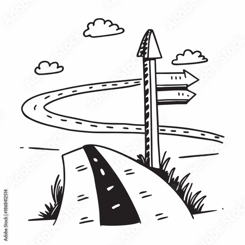 Winding road with directional signs