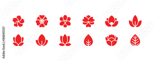 Chic flower and leaf graphics. Easy geometric flower icons

