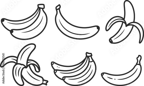 Banana Fruit Line Art Illustration Set.