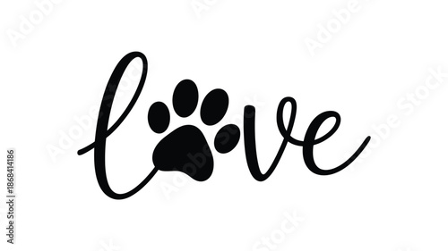 Love with dog paw print in cursive black text