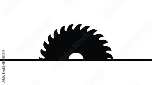 Black silhouette of a circular saw blade on white background
