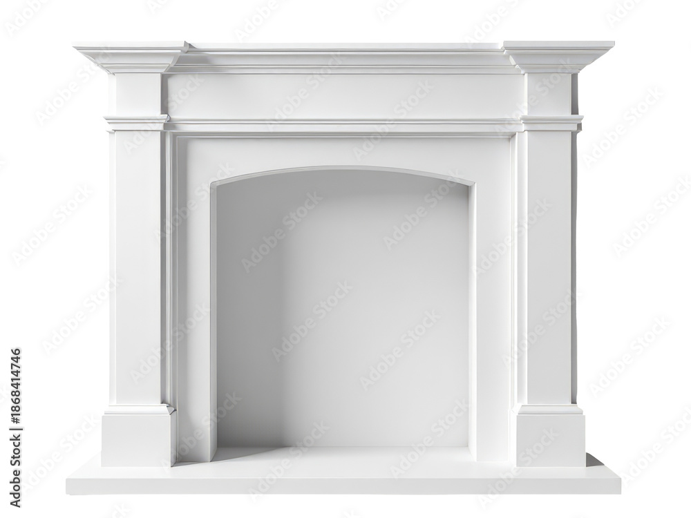 Fototapeta premium Cozy interior with a white fireplace and matching mantle