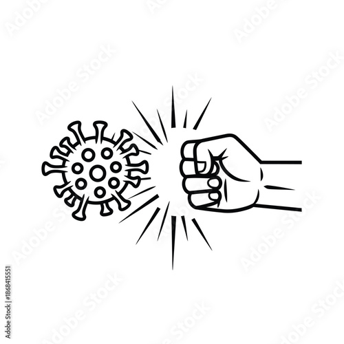 Fist punching coronavirus germs away in a powerful motion