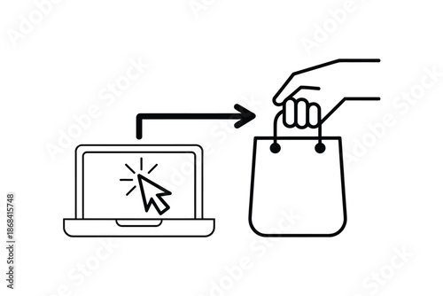 Online shopping concept with laptop and shopping bag