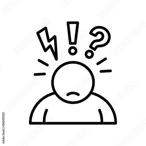 Person with confused and stressed expression and thought bubbles