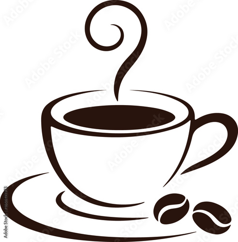 coffee cup logo. Hot coffee cup icon. Coffee Mug and Beans Logo Design. Minimalist Brown Coffee Shop Symbol.Hot Coffee Cup Icon