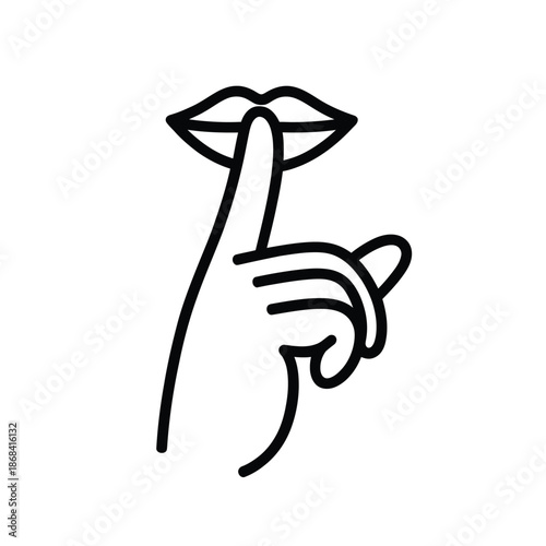 Silhouette of a hand gesturing to be quiet and lips