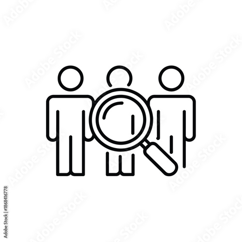 Three people being investigated or searched with a magnifying glass