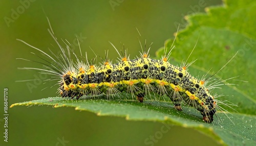 Caterpillar on Leaf with Yellow Spines.